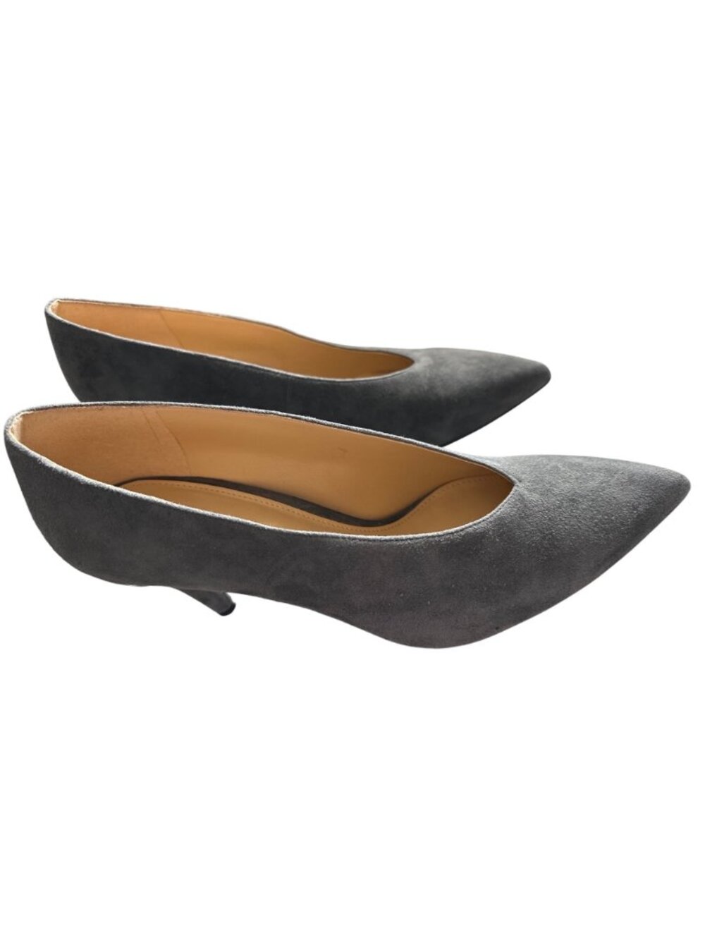MICHAEL Michael Kors Gray Suede Heels Pointed-Toe Heels Silver Band Logo 9.5 - Picture 3 of 9